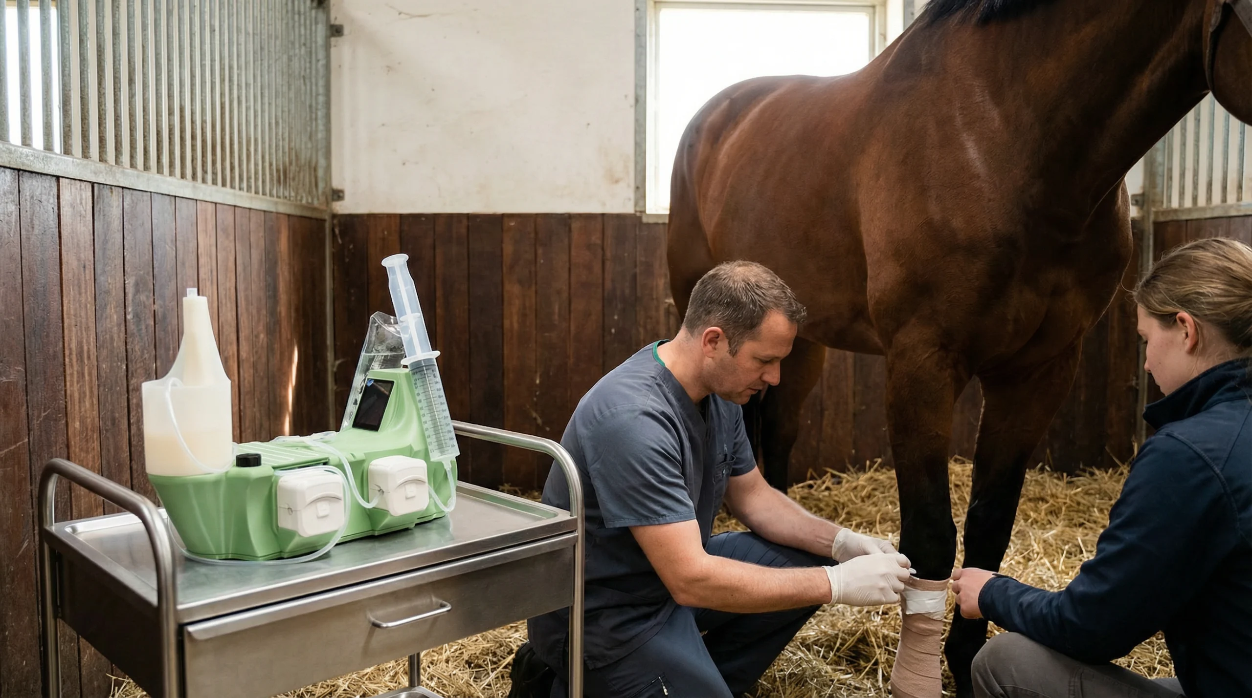 Live-Demonstration der EquiCell Stammzellbehandlung beim Pferd in der Tierarztpraxis
